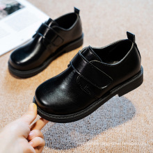 Size 29-37 British Style Children Footwear Fashion Black Brown Solid Color Hook & Loop Kid Leather Shoes Boys Girls Dress Shoes